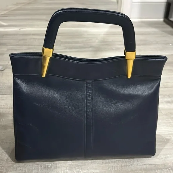 SUSAN GAIL Black & Gold Genuine Leather Tote, Vintage. EUC - Picture 3 of 13